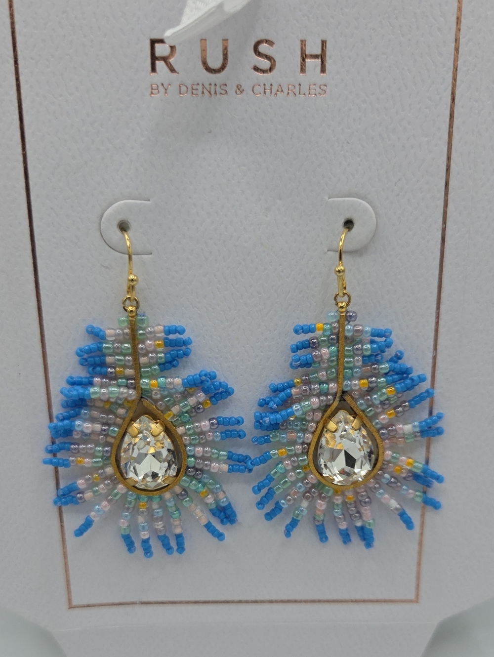 5 for $25! RUSH by Denis & Charles Blue Teardrop Beaded Statement Earrings